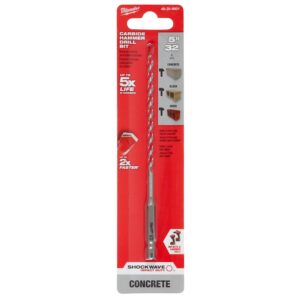 Milwaukee 5/32 in. x 4 in. x 6 in. SHOCKWAVE Carbide Hammer Drill Bit for Concrete, Stone, Masonry Drilling