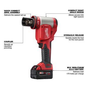 Milwaukee M18 18-Volt Lithium-Ion 1/2 in. - 2 in. Force Logic High Capacity Cordless Knockout Tool Kit /W Die Set, 3.0Ah Batteries