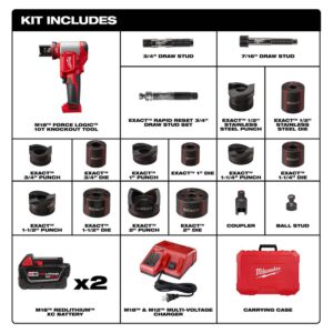 Milwaukee M18 18-Volt Lithium-Ion 1/2 in. - 2 in. Force Logic High Capacity Cordless Knockout Tool Kit /W Die Set, 3.0Ah Batteries