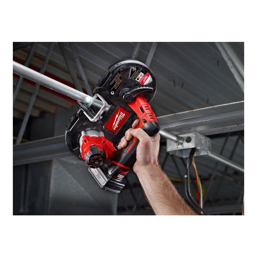 Milwaukee M12 12-Volt Lithium-Ion Cordless Sub-Compact Band Saw and 3/8 in. Ratchet Combo Kit W/ (1) 2.0Ah Battery and Charger