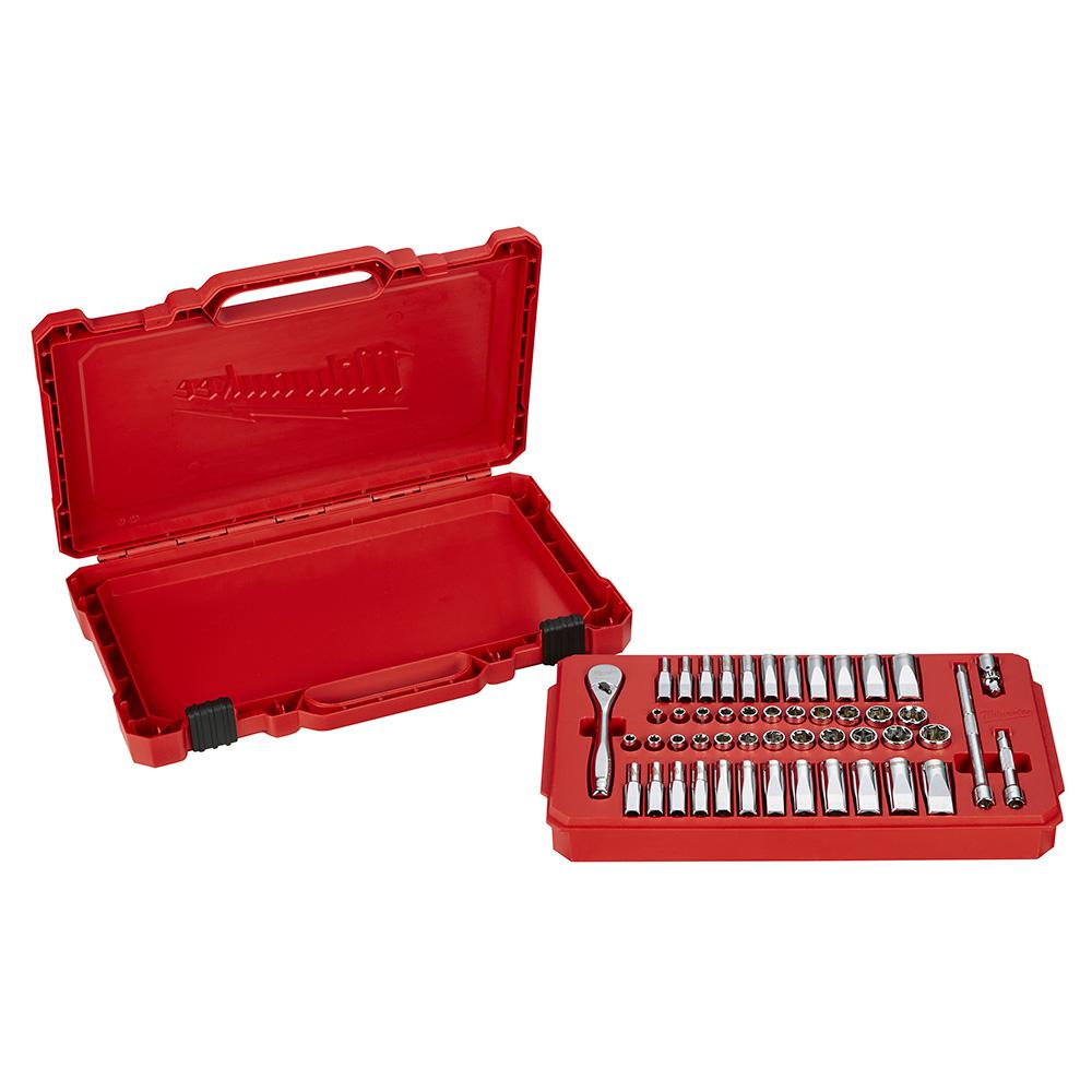 Milwaukee 1/4 in. Drive SAE/Metric Ratchet and Socket Mechanics Tool Set (50-Piece)