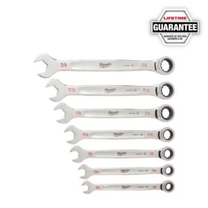 Milwaukee SAE Combination Ratcheting Wrench Mechanics Tool Set (7-Piece)