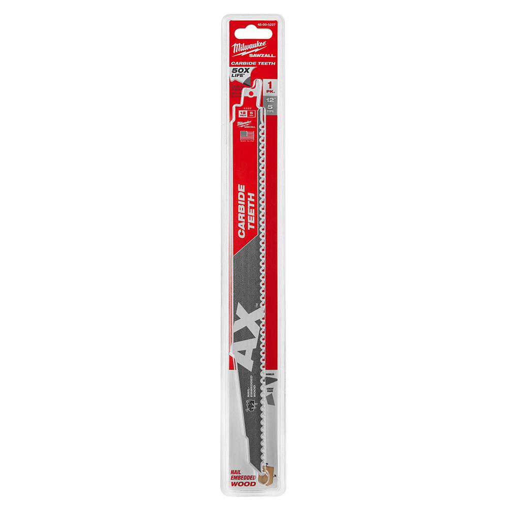 Milwaukee 12 in. 5 TPI AX Carbide Teeth Demo Nail Embedded Wood Cutting SAWZALL Reciprocating Saw Blade (1-Pack)