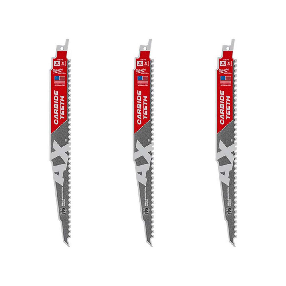 Milwaukee 9 in. 5 Teeth per in. AX Carbide Teeth Demolition Nail Embedded Wood Cutting SAWZALL Reciprocating Saw Blades (3 Pack)