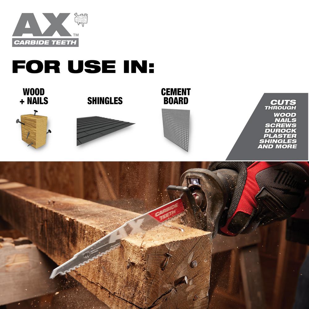 Milwaukee 9 in. 5 Teeth per in. AX Carbide Teeth Demolition Nail Embedded Wood Cutting SAWZALL Reciprocating Saw Blades (3 Pack)
