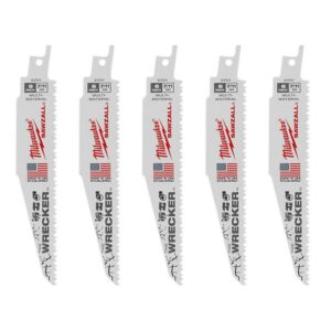 Milwaukee 6 in. 7/11 Teeth per in. WRECKER Demolition Mutli-Material Cutting SAWZALL Reciprocating Saw Blades (5 Pack)