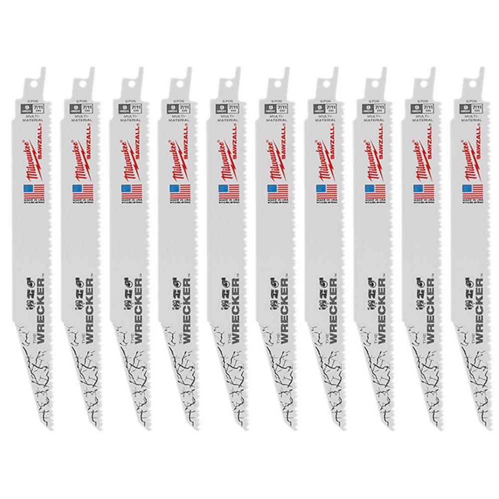 Milwaukee 9 in. 7/11 Teeth per in. WRECKER Demolition Mutli-Material Cutting SAWZALL Reciprocating Saw Blades (10 Pack)