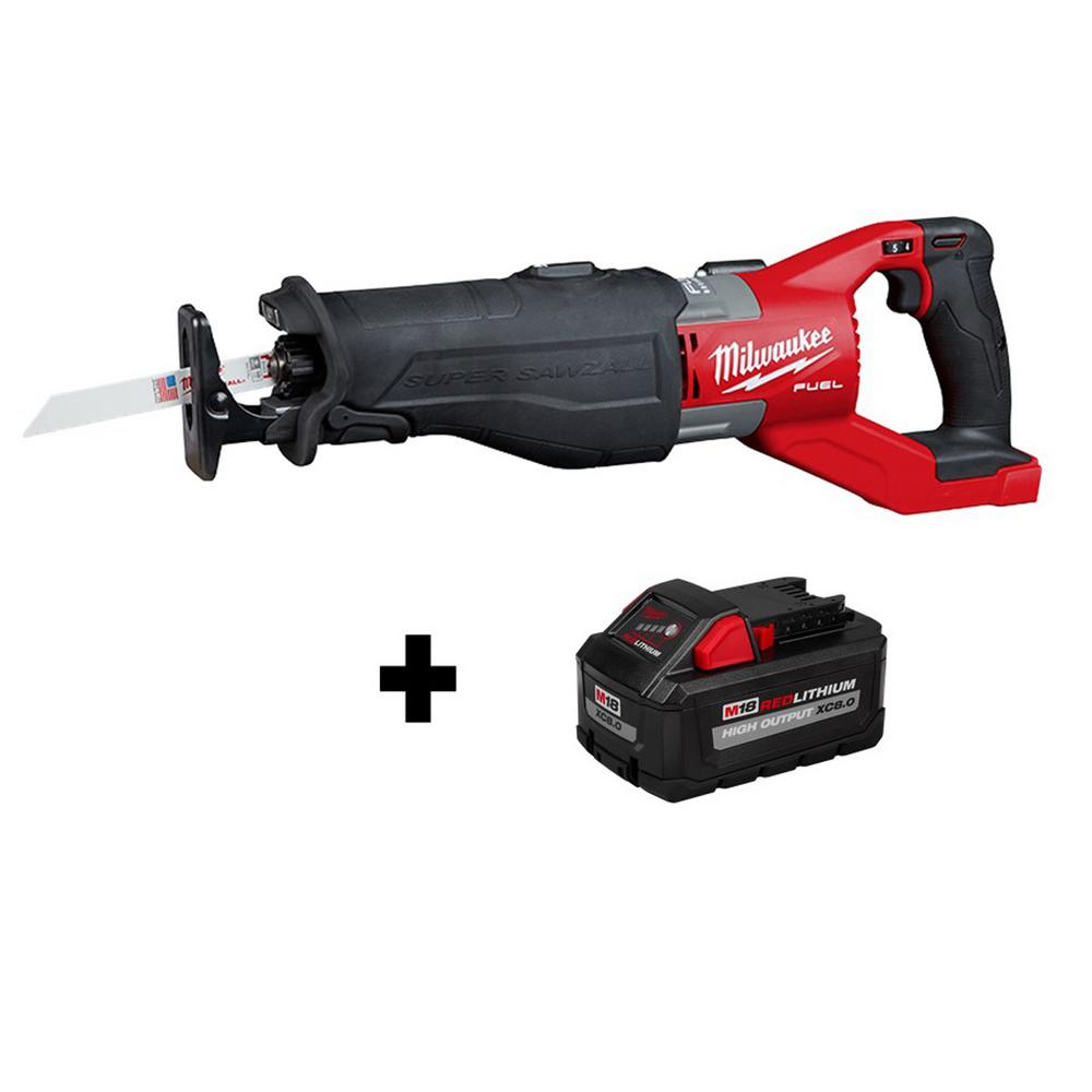 Milwaukee M18 FUEL 18-Volt Lithium-Ion Brushless Cordless SUPER SAWZALL Orbital Reciprocating Saw W/ HIGH OUTPUT XC 8.0Ah Battery