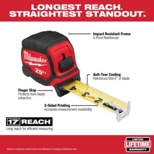 Milwaukee 25 ft. x 1.3 in. Wide Blade Tape Measure with 17 ft. Reach