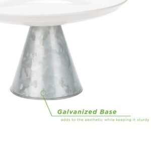 Mind Reader Silver Ceramic & Galvanized Cake Stand, Party Cake Display, Cupcake Stand Holder, Dessert Display Tray
