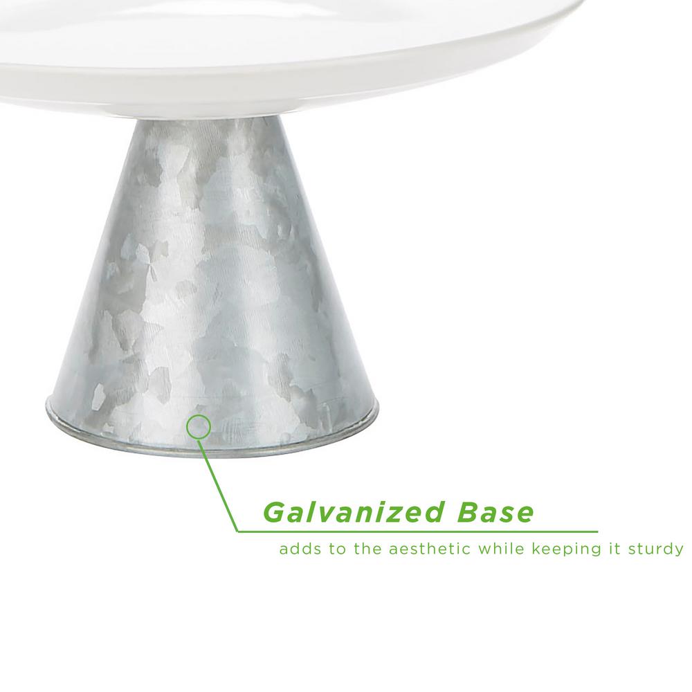 Mind Reader Silver Ceramic & Galvanized Cake Stand, Party Cake Display, Cupcake Stand Holder, Dessert Display Tray