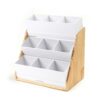 Mind Reader 9-Compartment White Condiment Organizer with Wood Base