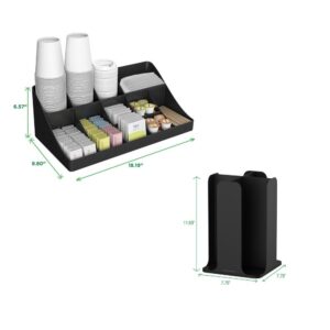 Mind Reader Cup & Lid Organizer & Coffee Condiment Organizer, 15 Compartment, Black