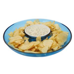 Mind Reader 13 in. x 2.25 in. Blue Acrylic Chip & Dip Bowl, Acrylic Tinted Snack Bowl, Kitchen, Countertop Bowl