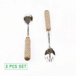 Mind Reader Silver Stainless Steel Rope Serving Salad Server Utensil Set Spoon and Fork Set (2-Piece)