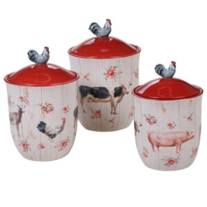Certified International Farmhouse 3-Piece Country/Cottage Multi-Colored Ceramic 54, 72, 104 oz. Canister Set
