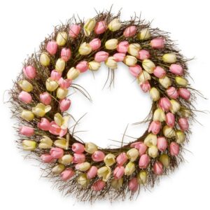 National Tree Company 32 in. Yellow and Pink Tulip Wreath