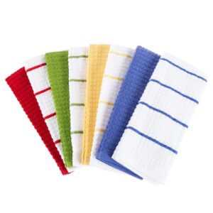 Lavish Home Multi-Color Waffle Weave Striped and Solid Color Cotton Kitchen Towel Set (8-Pieces)