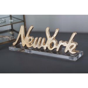 LITTON LANE 9 in. x 3 in. Gold and Silver Aluminum New York Letter Cut-outs with Clear Acrylic Base (Set of 2)
