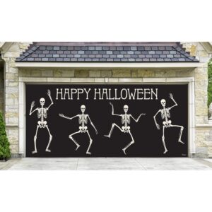 My Door Decor 7 ft. x 16 ft. Happy Halloween Skeletons Garage Door Decor Mural for Double Car Garage Car Garage