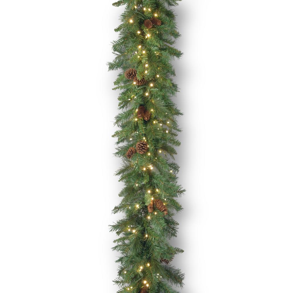 National Tree Company 9 ft. Garwood Spruce Garland with Warm White LED Lights