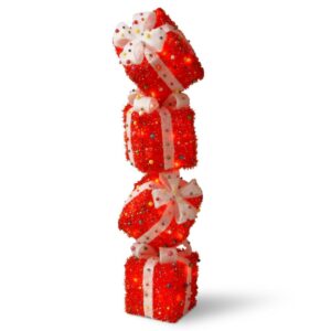 National Tree Company 34 in. Pre-Lit Red Gift Box Tower