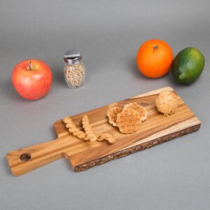 Creative Home Teak Wood Serving Cheese Paddle Board with One Side Natural Edge, 14