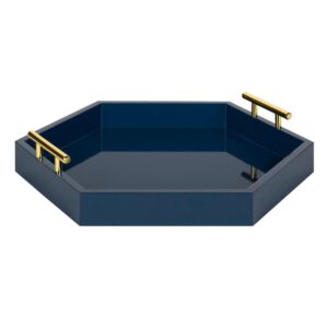 Kate and Laurel Lipton 18 in. x 18 in. Navy Blue Hexagon Decorative Tray