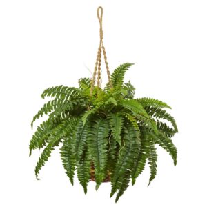 Nearly Natural 33 in. Boston Fern Hanging Basket