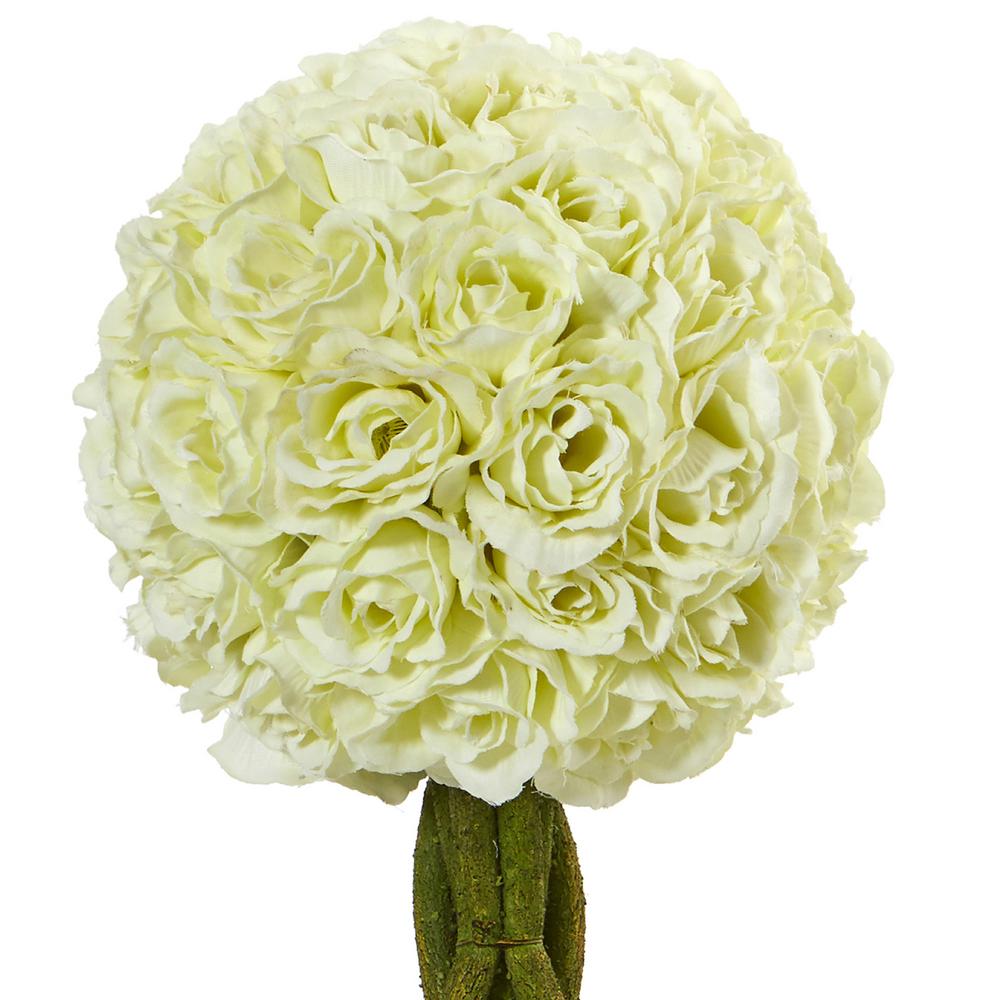 Nearly Natural 13 in. Rose Topiary Artificial Plant in White Wicker Pot (Set of 2)