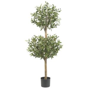 Nearly Natural 4.5 ft. Green Olive Double Topiary Silk Tree