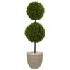 Nearly Natural 4 ft. High Indoor/Outdoor Boxwood Double Ball Topiary Artificial Tree in Oval Planter
