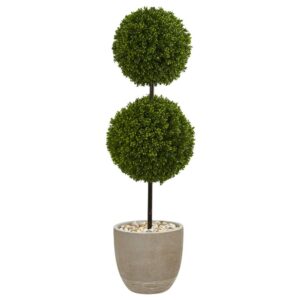 Nearly Natural 4 ft. High Indoor/Outdoor Boxwood Double Ball Topiary Artificial Tree in Oval Planter