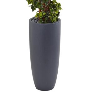 Nearly Natural Indoor/Outdoor English Ivy Spiral Topiary Artificial Tree in Gray Cylinder Planter UV Resistant