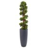 Nearly Natural Indoor/Outdoor English Ivy Spiral Topiary Artificial Tree in Gray Cylinder Planter UV Resistant