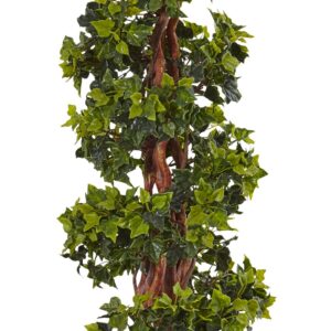 Nearly Natural Indoor/Outdoor English Ivy Spiral Topiary Artificial Tree in Gray Cylinder Planter UV Resistant