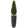 Nearly Natural 50 in. Boxwood Topiary with Gray Cylindrical Planter UV Resistant (Indoor/Outdoor)