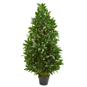 Nearly Natural 4 ft. Indoor/Outdoor Bay Leaf Artificial Topiary Tree