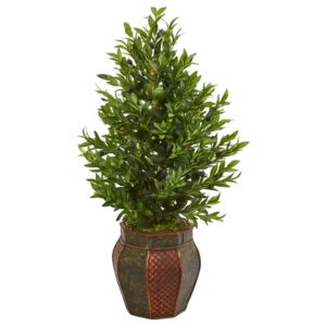 Nearly Natural Indoor 40-In. Olive Cone Topiary Artificial Tree in Decorative Planter