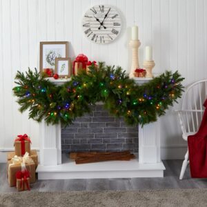 Nearly Natural 6 ft. x 18 in. Pre-Lit Christmas Pine Extra Wide Artificial Garland with 100 Multi-Colored LED Lights