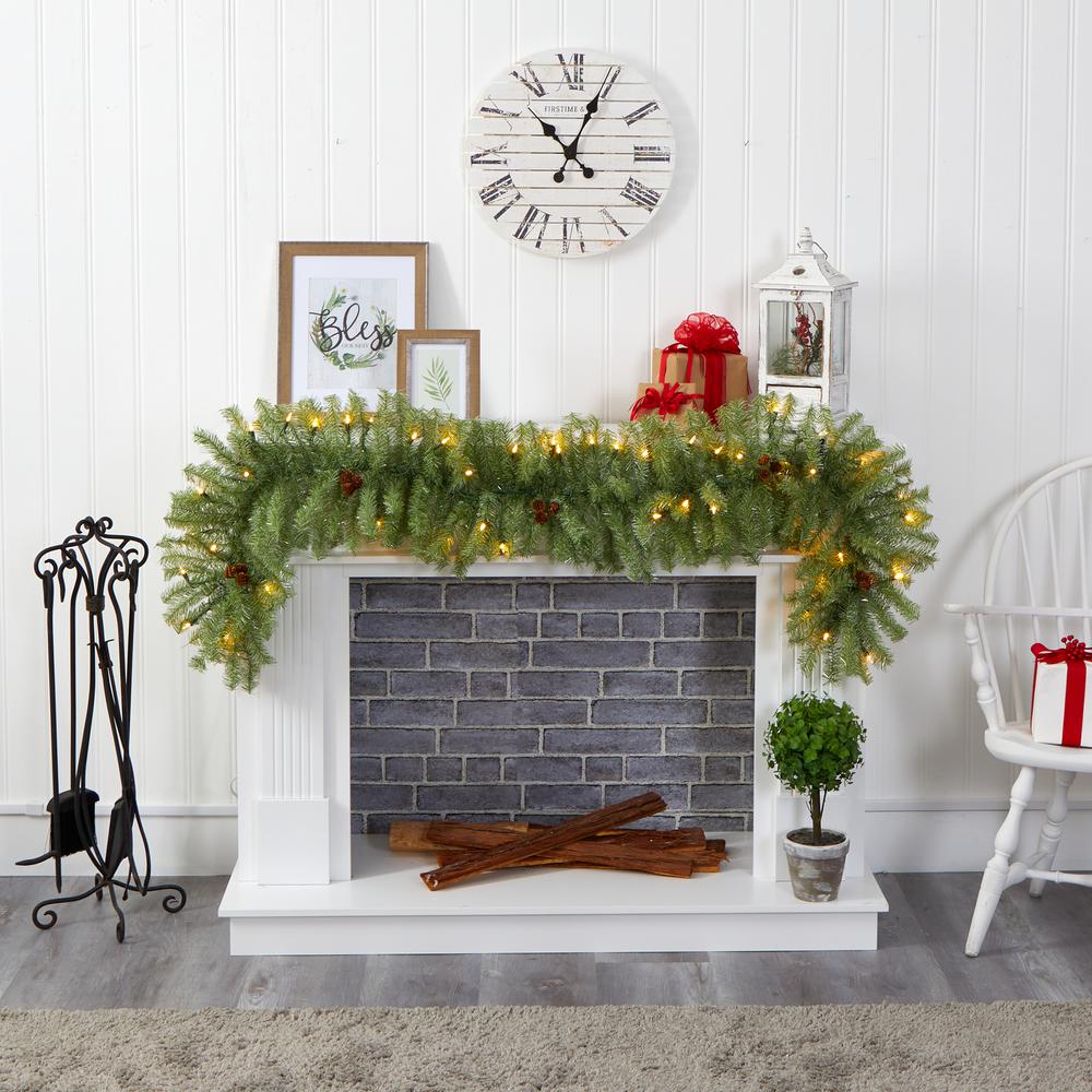 Nearly Natural 6 ft. Pre-Lit Christmas Pine Artificial Garland with 50 Warm White LED Lights and Pine Cones