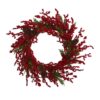 Nearly Natural 34 in. Cypress Artificial Wreath with Berries and Pine Cones
