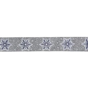 Northlight 2.5 in. x 16 yds. Grey and White Glitter Snowflake Wired Craft Ribbon