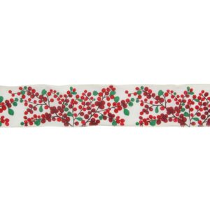 Northlight 2.5 in. x 16 yds. Red Berries on Branches Wired Craft Ivory Ribbon