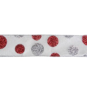 Northlight 2.5 in. x 16 yds. Silver and Red Glitter Polka Dots on Metallic Wired Ribbon