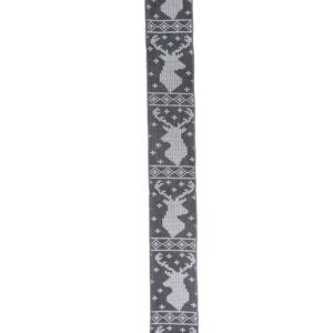 Northlight 2.5 in. x 16 yds. Grey and White Nordic Reindeer Wired Craft Ribbon