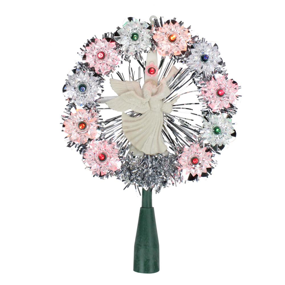 Northlight 8 in. Silver Tinsel Wreath with Angel Christmas Tree Topper with Multi-Lights