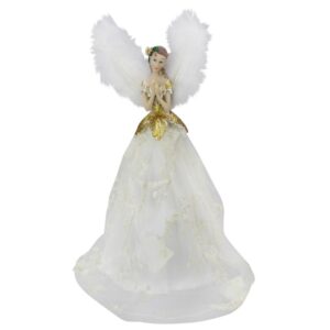Northlight 10 in. Angel Tree Topper in Ivory Dress with Sheer Ivory Overlay