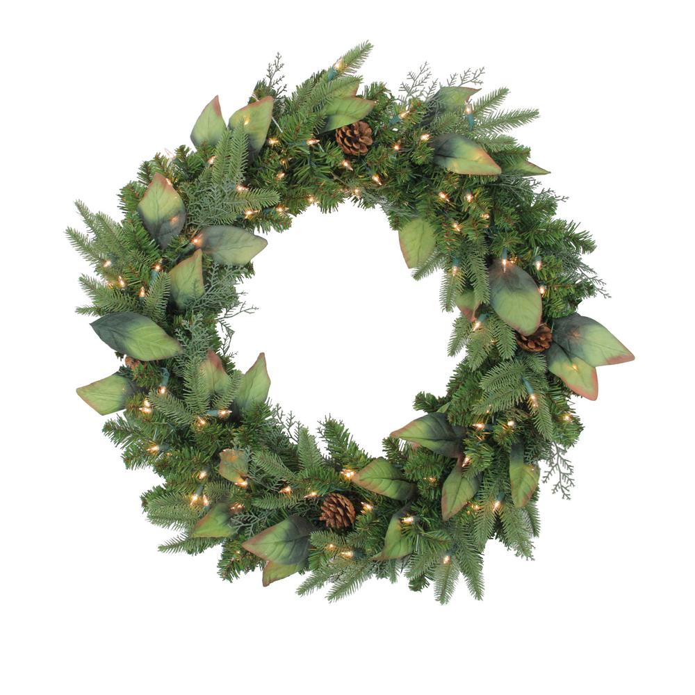 Northlight 30 in. Pre-Lit Mixed Winter Pine Artificial Christmas Wreath with Clear Lights