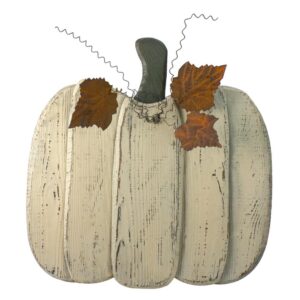 Northlight 18.5 in. Large White Wooden Fall Harvest Pumpkin with Leaves and Stem